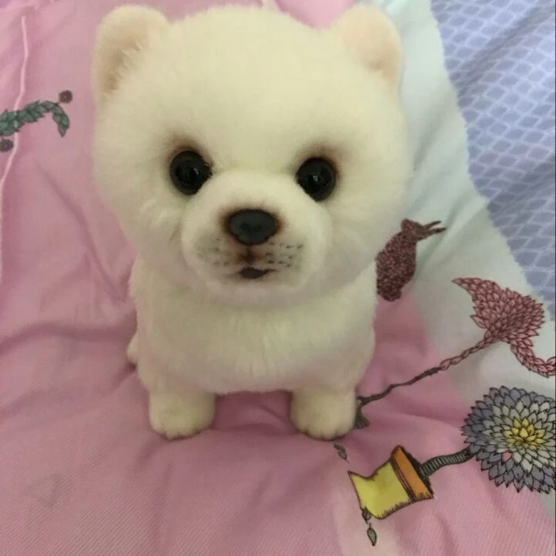 Dorimytrader Lovely White Dog Pomeranian Plush Toy Stuffed Cute Quality Animals Dogs Doll for Kids Gift 28cmX12cmX22cm DY50058(11)