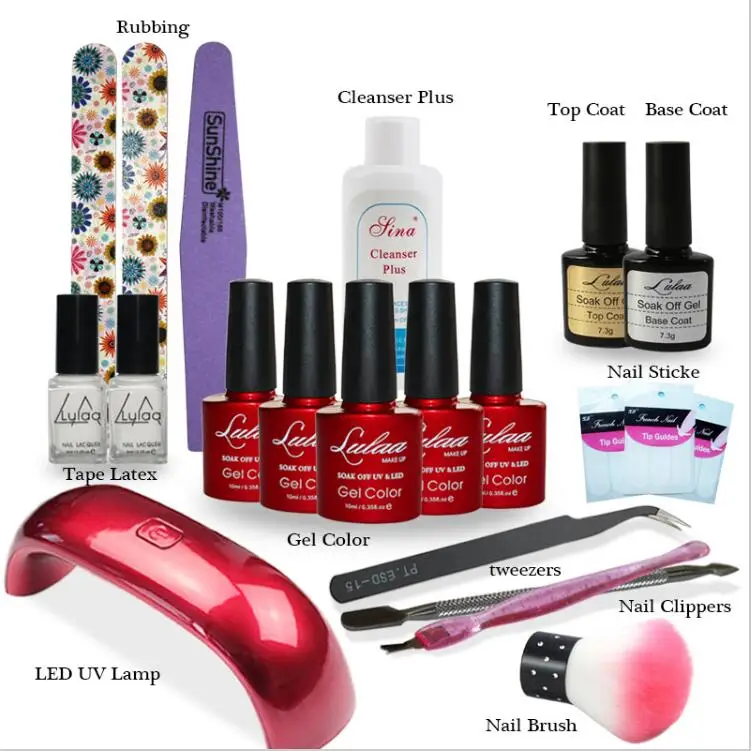 Lulaa ногтей маникюрные инструменты 9wled лампа + 5 цвет 10 мл Soak Off Gel Nail гелевой пальто