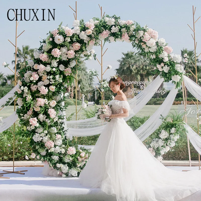 

1.8M Iron art Moon boat Artificial flower arch door flower shelf Wedding simulation flower decoration props road arch door