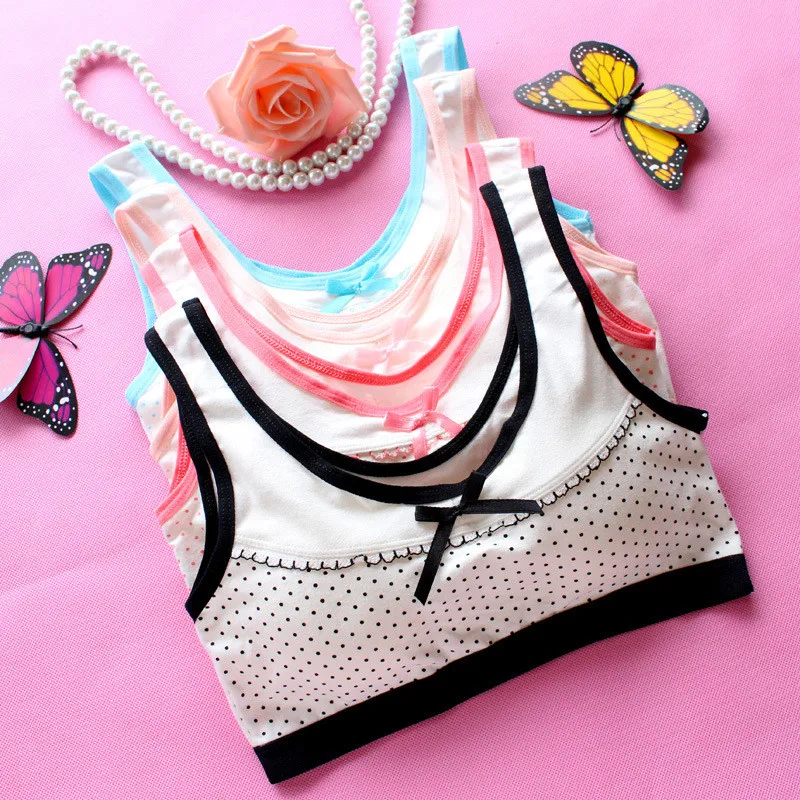 2017 High Quality Developmental Girls Cotton Bra Training Bra Wire Free Padded Children Soft Sports Bra underwear