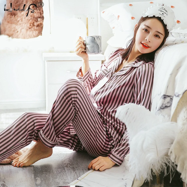 Сексуальные пижамные комплекты для сна для женщин, модный весенний пижамный комплект с рисунком, одежда для сна, длинные рукава, брюки, два бумажных костюма