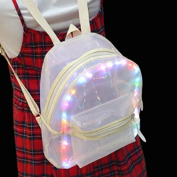 

Creative Transparent backpack mini girls schoolbag for teen LED light backpacks rucksack knapsack blanket roll pvc drop shipping