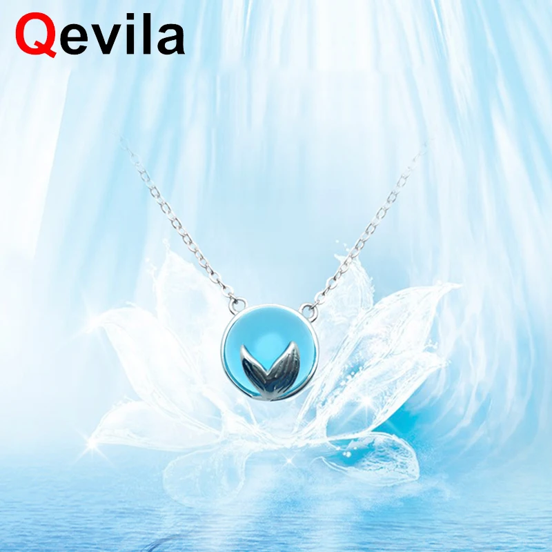 

Qevila 925 Sterling Silver Pendant Necklaces Mermaid Foam Bubble Design Crystal Necklace for women Lover Valentines Day Jewelry