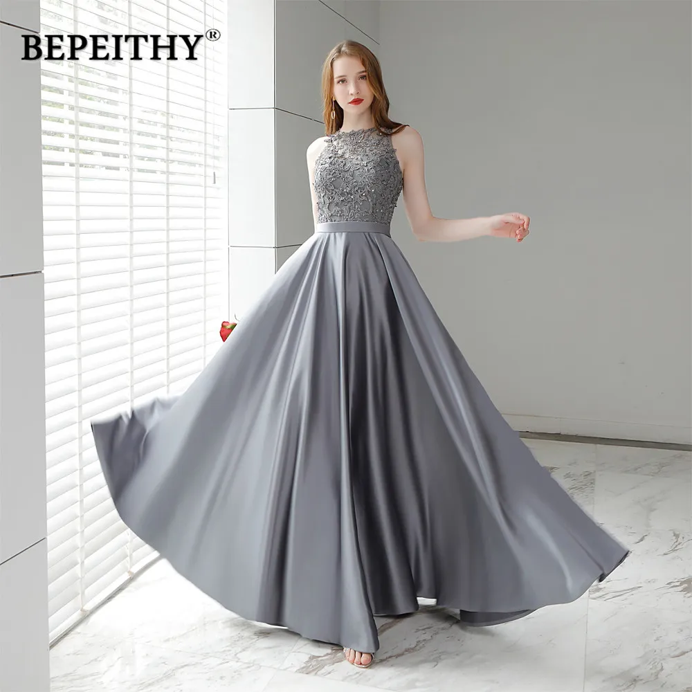 Vestido de festa серое длинное вечернее платье с круглым вырезом и кружевным верхом винтажное элегантное платье для выпускного вечера Abendkleider горячая распродажа