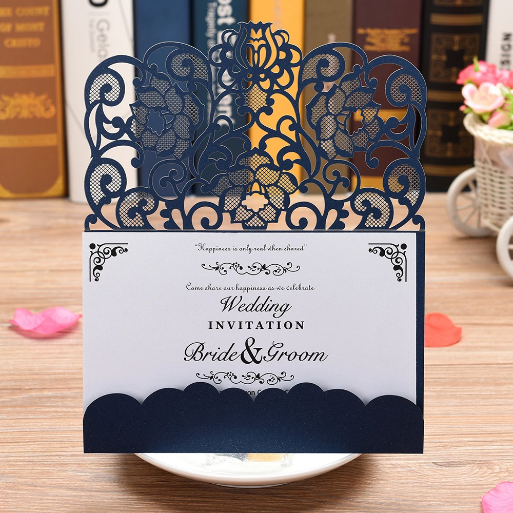  5 Sets lace Invites for Wedding Engagement Birthday Baby Shower Party Square Hollow Flower Invitati - 33050419678