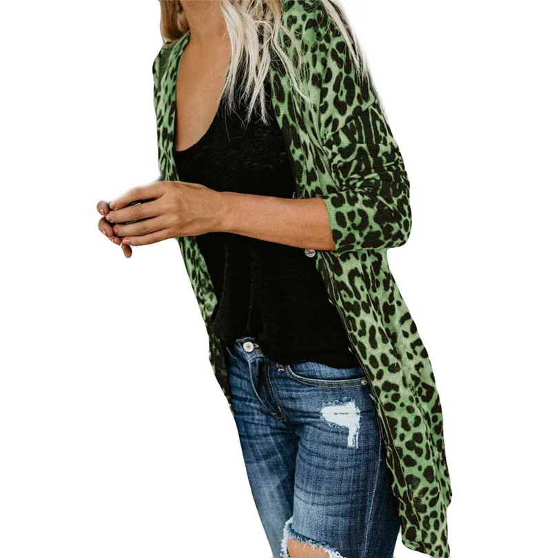  Fashion Womens Autumn Winter Casual Long Sleeve Leopard Print Fashion Coat Bllouse T-Shirt Tops Long coat New Arrival#4F01 (32)