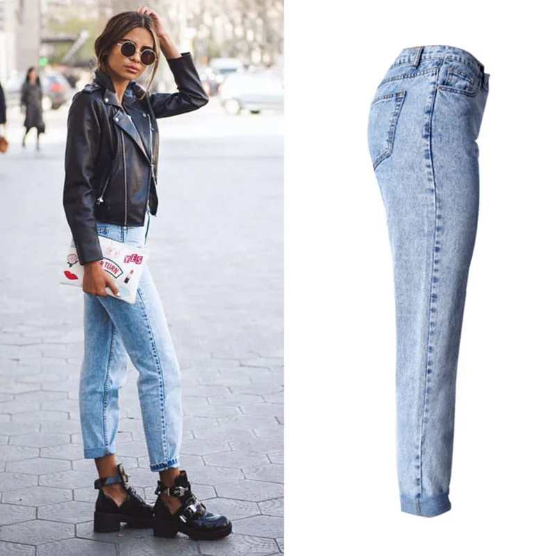 BF Loose New Women Jeans High Waist Ankle Length Snow Casual Boyfriend Straight Pants 2018 Hot Sale Female Streetwear NZ242