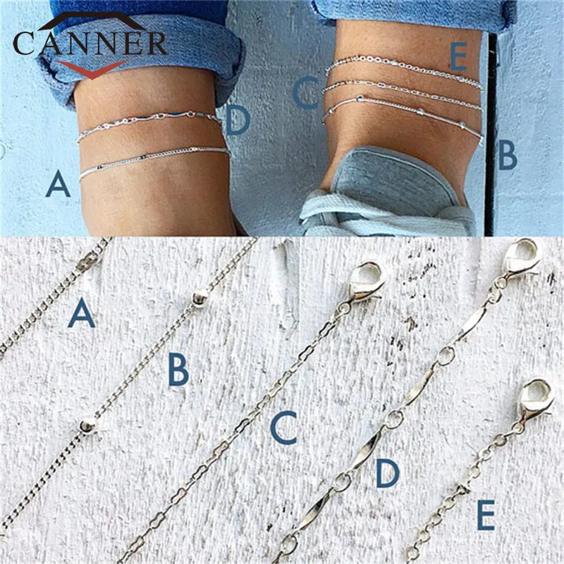 CANNER 5 Pcs/set Multilayer Beads Chain Anklets Bracelet Trendy Foot Jewelry for Women TW