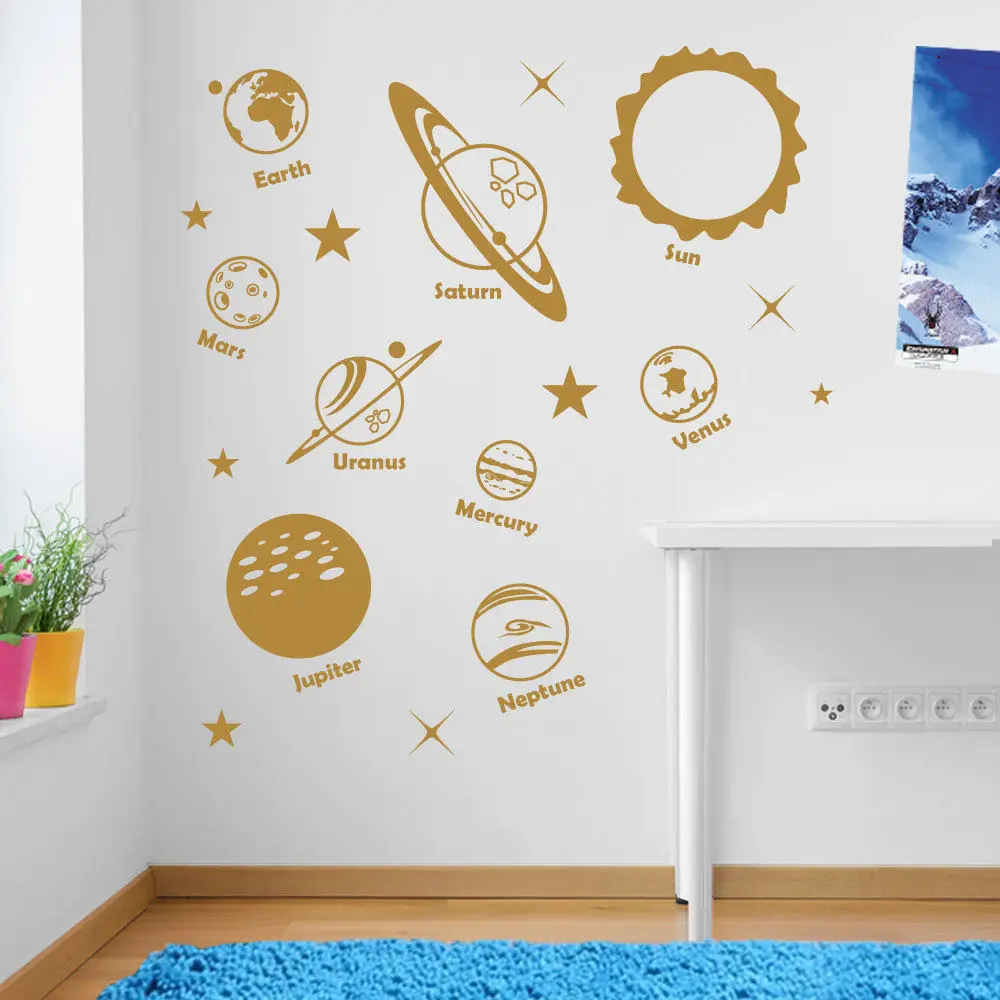 

Planets Sun Solar System Space Art Wall Window Sticker Wall Decal Kids Beroom Decor Nontoxic PVC Home Decorative DIY Mural LA905