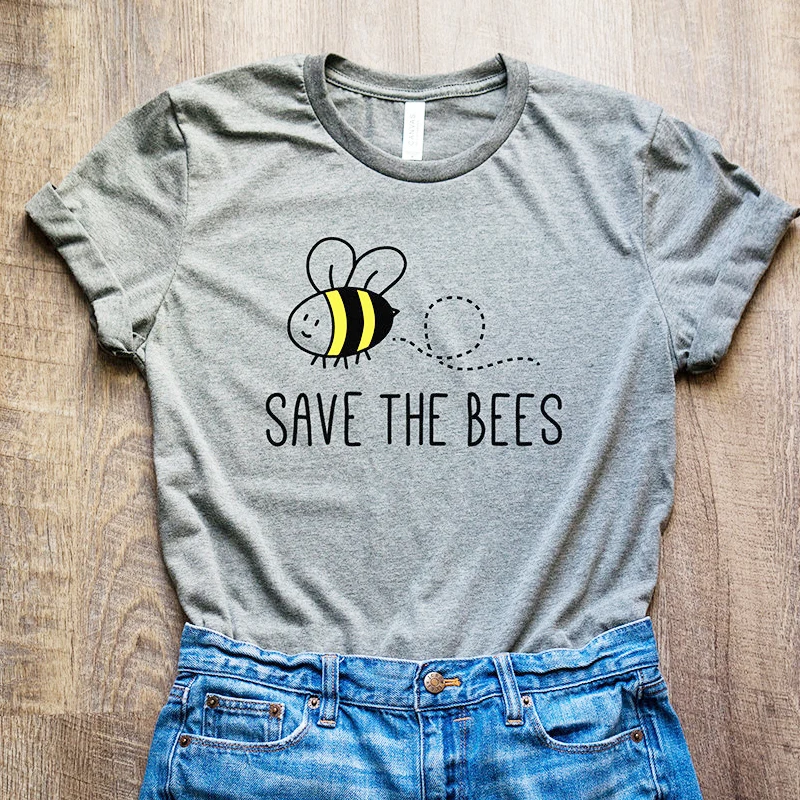 Save The Bees T-Shirt Women Save The Bees Environmental Shirt Simple Black XXXL