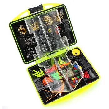 

FLGT-100Pcs/box Fly Fishing Accessories Box with Fishhooks Float Lead Sinker Swivel Connector Beads Fishing Tackle