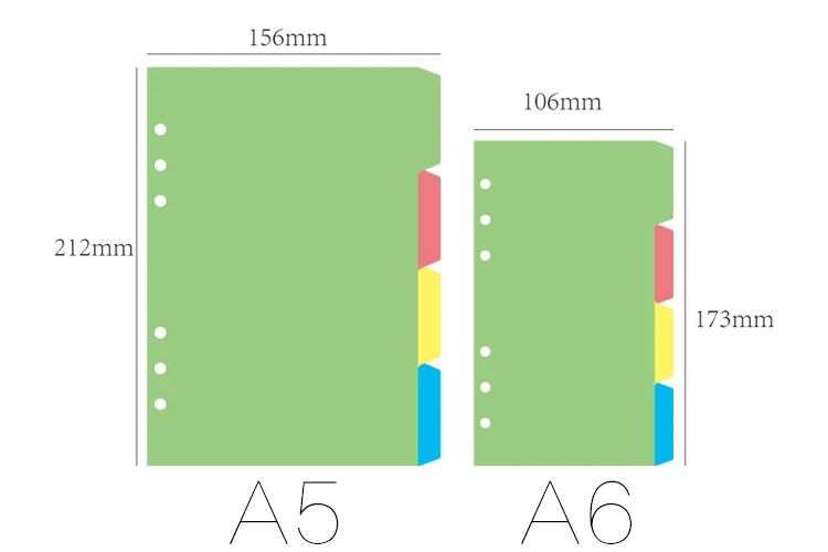 4 шт./компл. Тетрадь индекс делителей A5/A6 6 отверстий спираль внутренняя Простыни Детские дневник планировщик filofax внутренняя скольжения