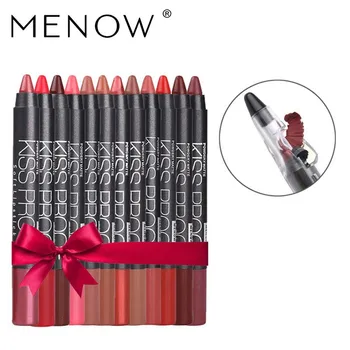 

12 Color/set KISS PROOF Sexy Beauty Waterproof Lipstick Pen Lasting Do Not Fade Lipstick Gift 1Pcs Pencil Sharpener 4186#