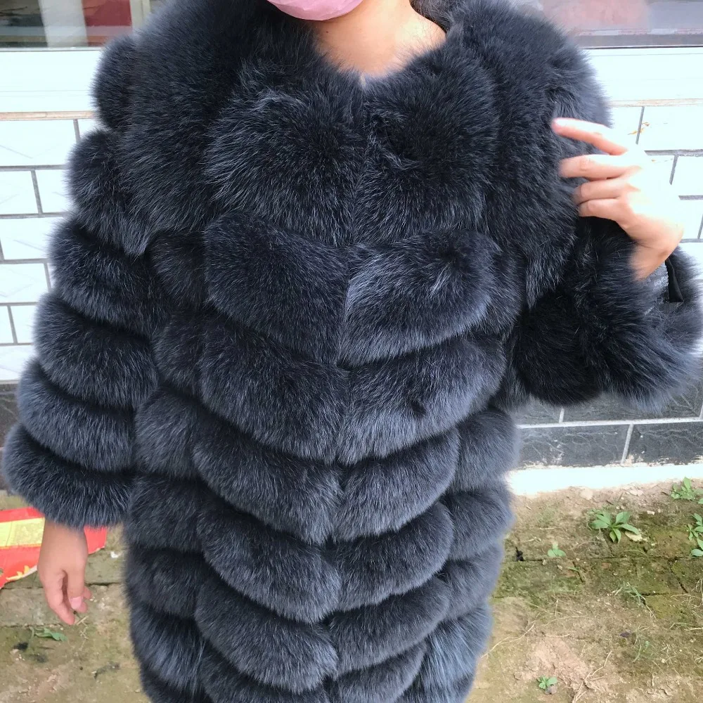 Grey Dame light Naturel Renard Réel dark Femmes Hiver Khaki white Gilet Style Manteaux colored Fourrure Manteau Mode Véritable Chaud cream De Luxe Long black Grey SUzVLMqpG