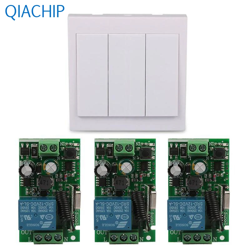 1pc Three Push Buttons Wall Light Switch Transmitter 3pcs Relay