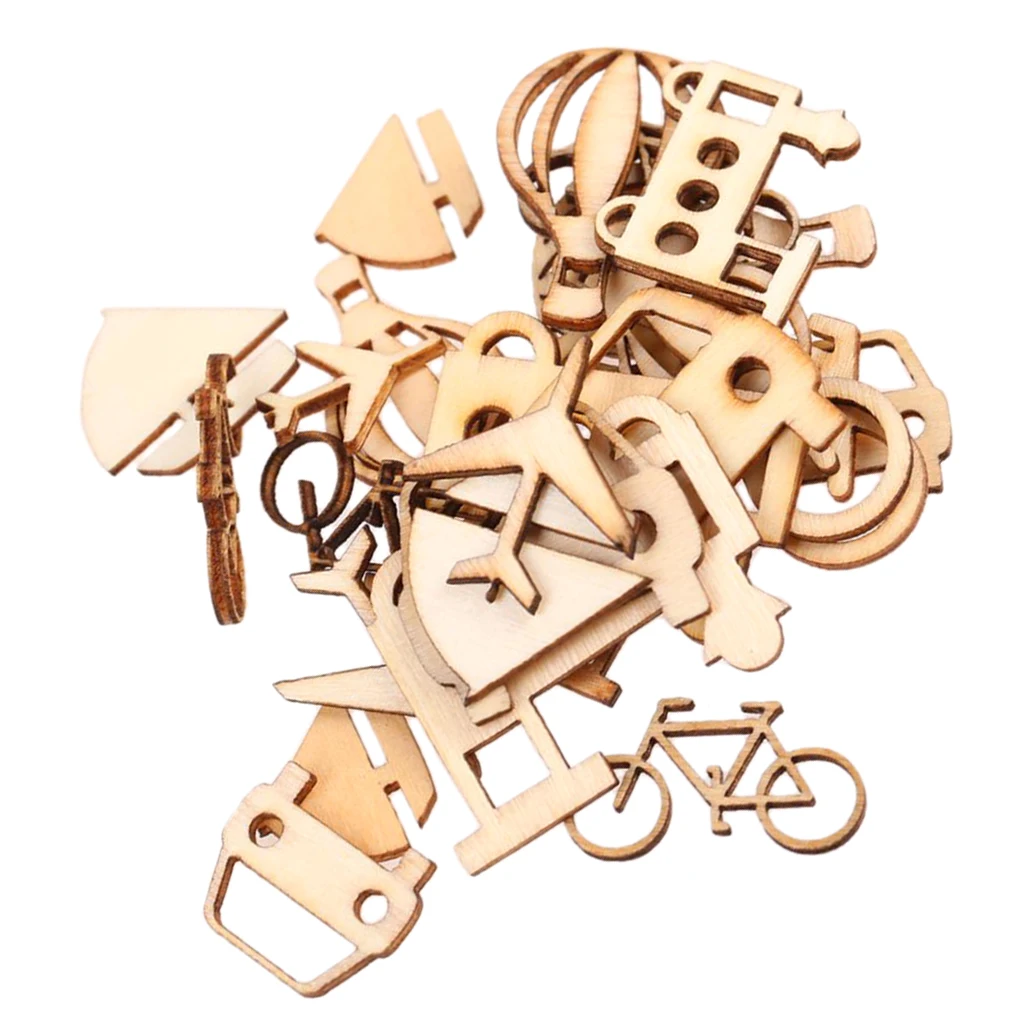 24pcs  Cut Wood Vehicle Shape Embellishments DIY Scrapbooking Art Craft
