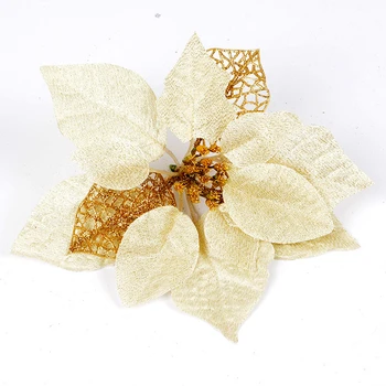 

10Pcs/lot 22cm shiny dusting hollow out Christmas Flower artificial flower for Christmas Tree vine garland party decoration