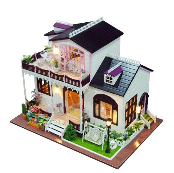 Miniature villa Model Kit DIY Doll House Wooden large Doll Houses Miniature dollhouse Furniture Toys for children Gift