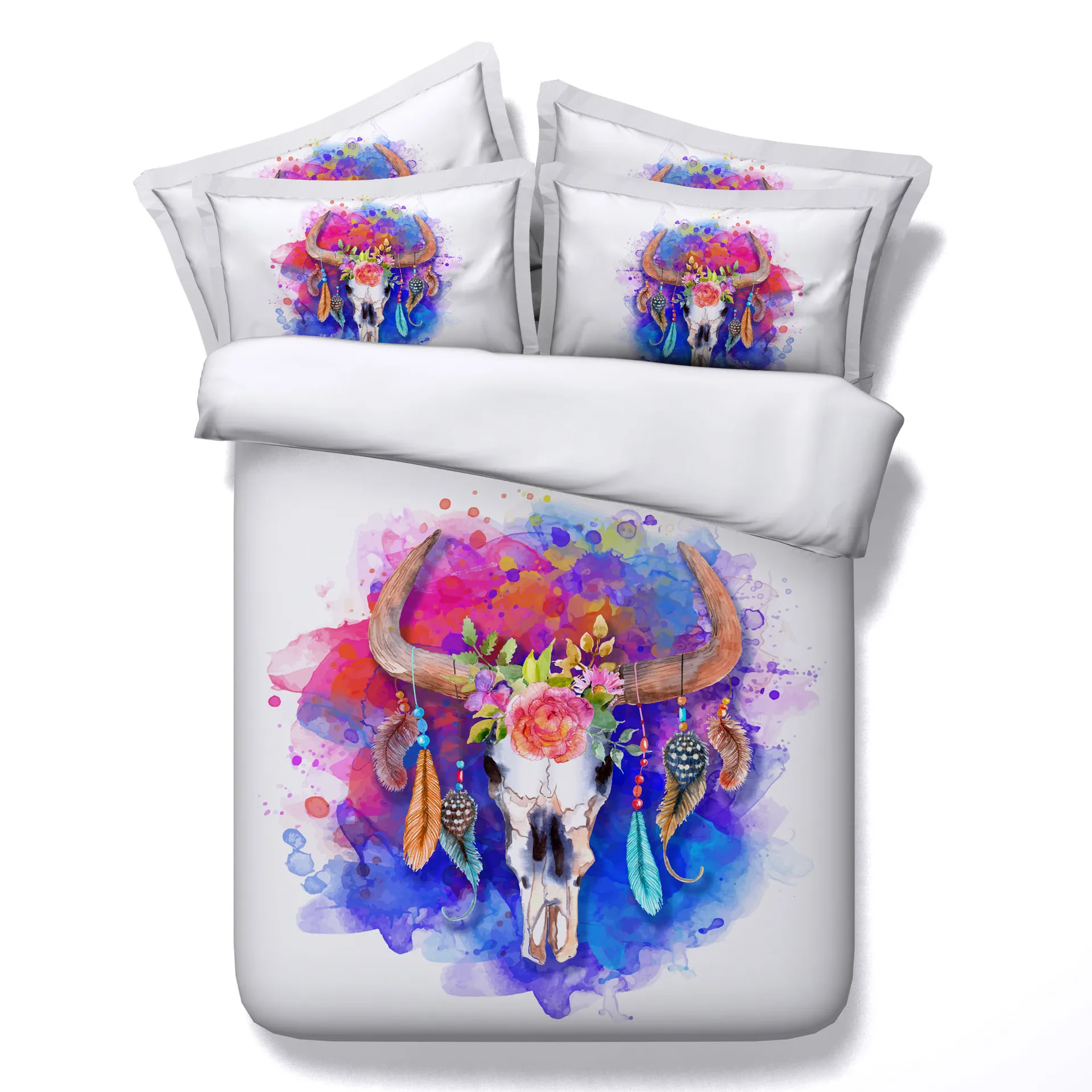 

Watercolor sheep head Digital print Bedding Set Quilt Cover Design Bed Set Bohemian a Mini Van Bedclothes 3pcs JF367