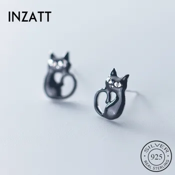 

INZATT Real 925 Sterling Silver Cute White Black Cat Stud Earrings For Fashion Women Party Fine Jewelry Trendy 2019 Accessorie