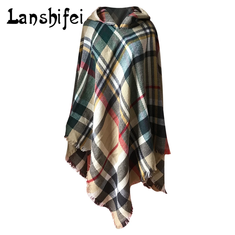 

New Model Winter Shawl Seven Colors Plaid Scarf Hooded Cloak Women Cashmere Basic Shawls Women's Scarves Hot Sale 5 Colors