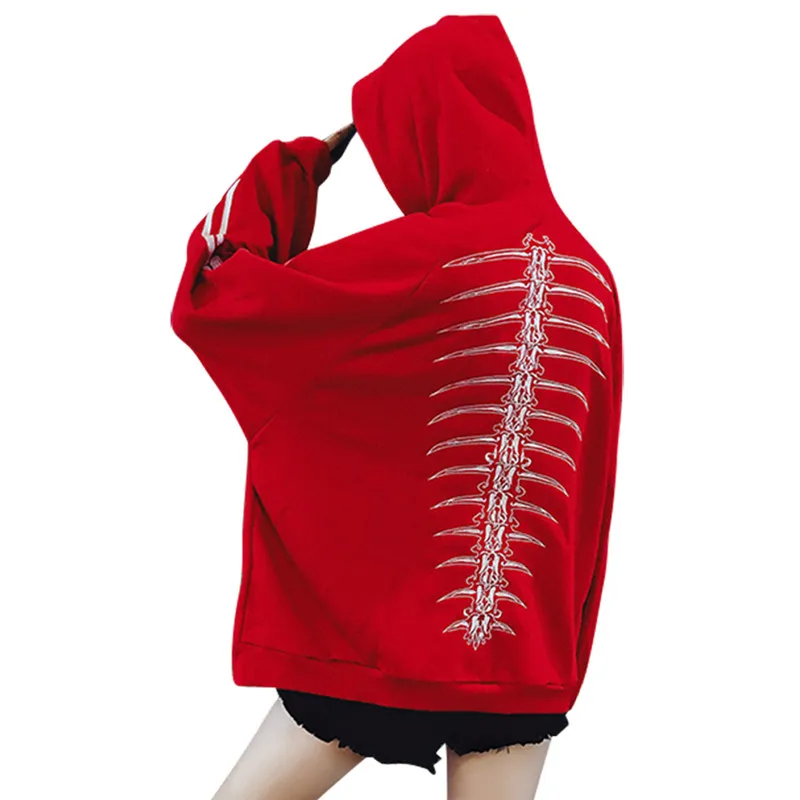 Skeleton Hand Hooded Sweatshirt Long Sleeve Pockets Women Loose Hoodies Spring Autumn Casual Female Pullover Sweatshirts - Цвет: Red