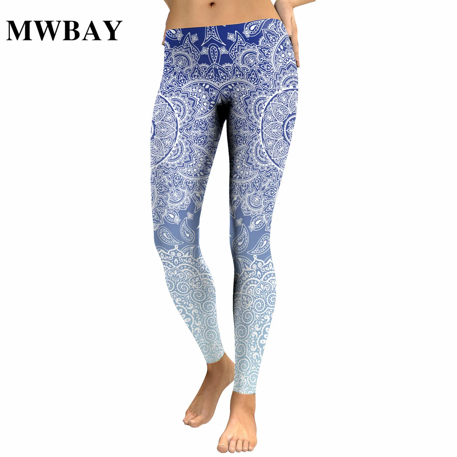 MWBAY Brand Summer Hot Leggings Decorative Pattern Pans Blue Colorful