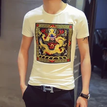 China Style Folk Dragon Robes Embroidery O-neck Novelty T Shirt Mens T Shirts Fashion 2016 Summer Led Tshirt Men Brand Clothing