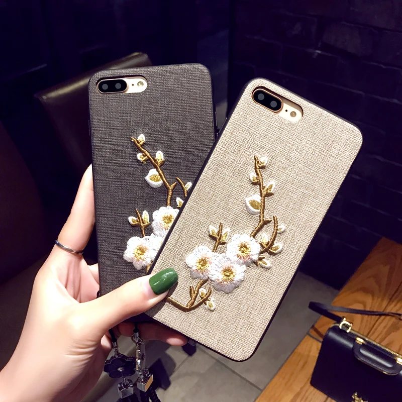 

3D Embroidery flower Phone Case For Apple iPhone 6 6s 7 8 Plus Fashion Beautiful Flower Soft Phone Case For iPhone X XS