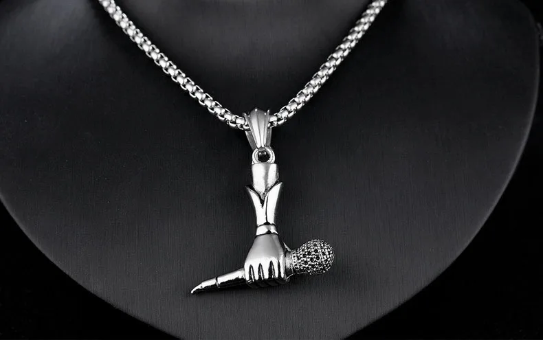 

1Pcs Mens Stainless Steel Mini Microphone Pendant Hip Hop Chain Necklace