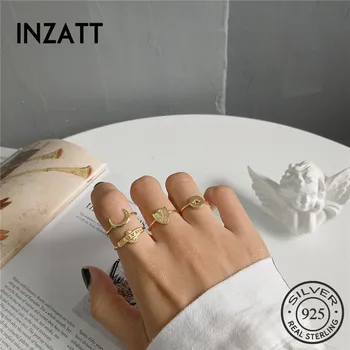

INZATT 100% 925 Sterling Silver Moon Baby Star Shield Openwork Ring For Fashion Women Ring 2018 Fine Jewelry Gift