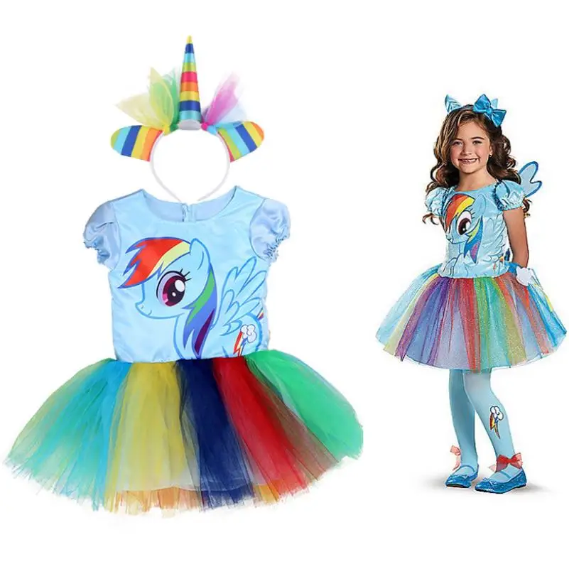 

2019 Flower Girls Unicorn Tutu Dress Rainbow Princess Girls Birthday Party Dress Children Kids Halloween Unicorn Costume 2-9Y