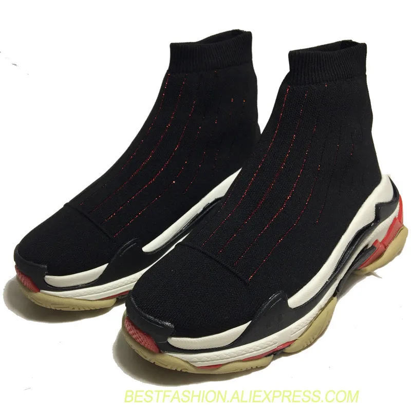 

Spring and autumn wear knitted sneakers ladies flat shoes fashion socks boots elastic fabric leather ladies leisure shoes add si