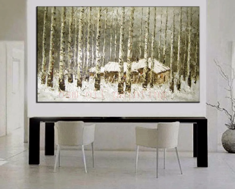 

Ручная работа настенная художественная белая картина березового леса маслом на холсте Декор для гостиной Ручная роспись Современные зимние пейзажные краски в Москву