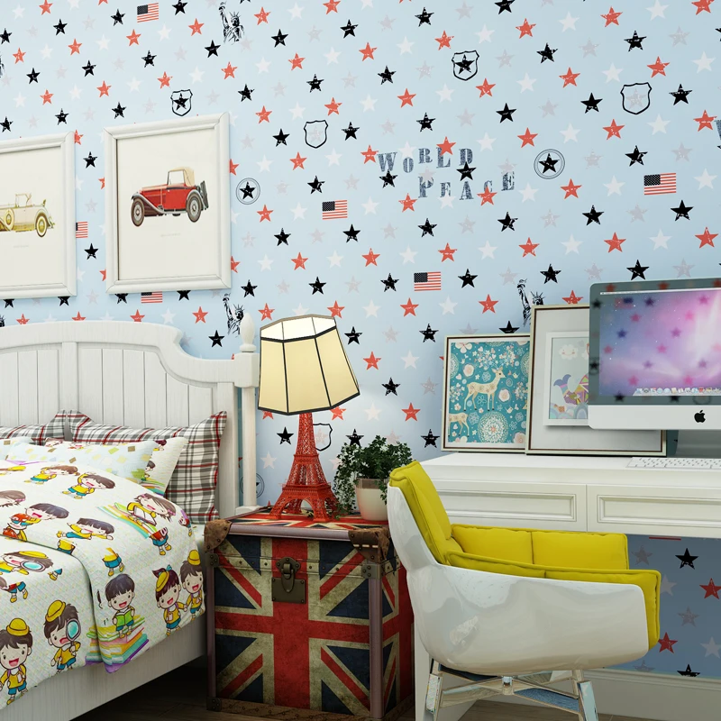

Kindergarten Children Room Non-woven Wall Decoration Wallpaper Blue Stars Boys Bedroom Room Background Decor Paper Wallpapers 3D