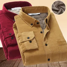 

Winter Men's Casual Solid Long Sleeve Shirt Flannel Plus Cashmere Corduroy Warm Cotton Brand Quality Male Shirts