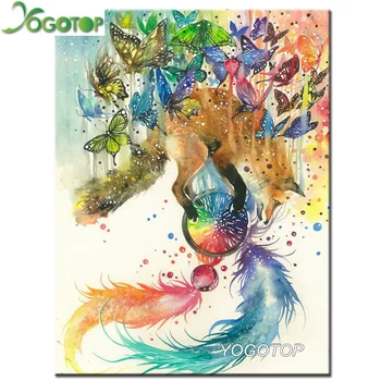 

YOGOTOP 5D Diamond Painting Cross Stitch Sets DIY Diamond Embroidery Butterfly fox feather Full Mosaic Pattern Needlework CV195