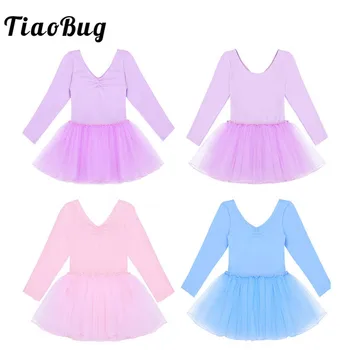 

TiqaoBug Children Long Sleeve Tulle Ballet Tutu Dress Kids Dance Wear Girls Gymnastics Leotard Ballerina Performance Dance Dress
