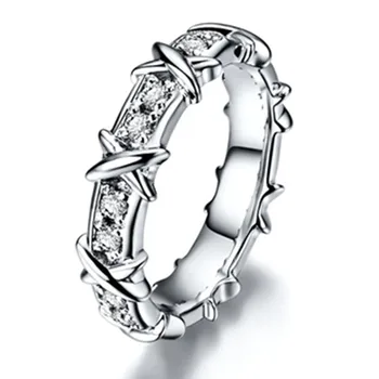 

Classical T pattern Cross LOVE Diamonds Engagement Ring for darling S925 Sterling Silver Ring White Gold Color