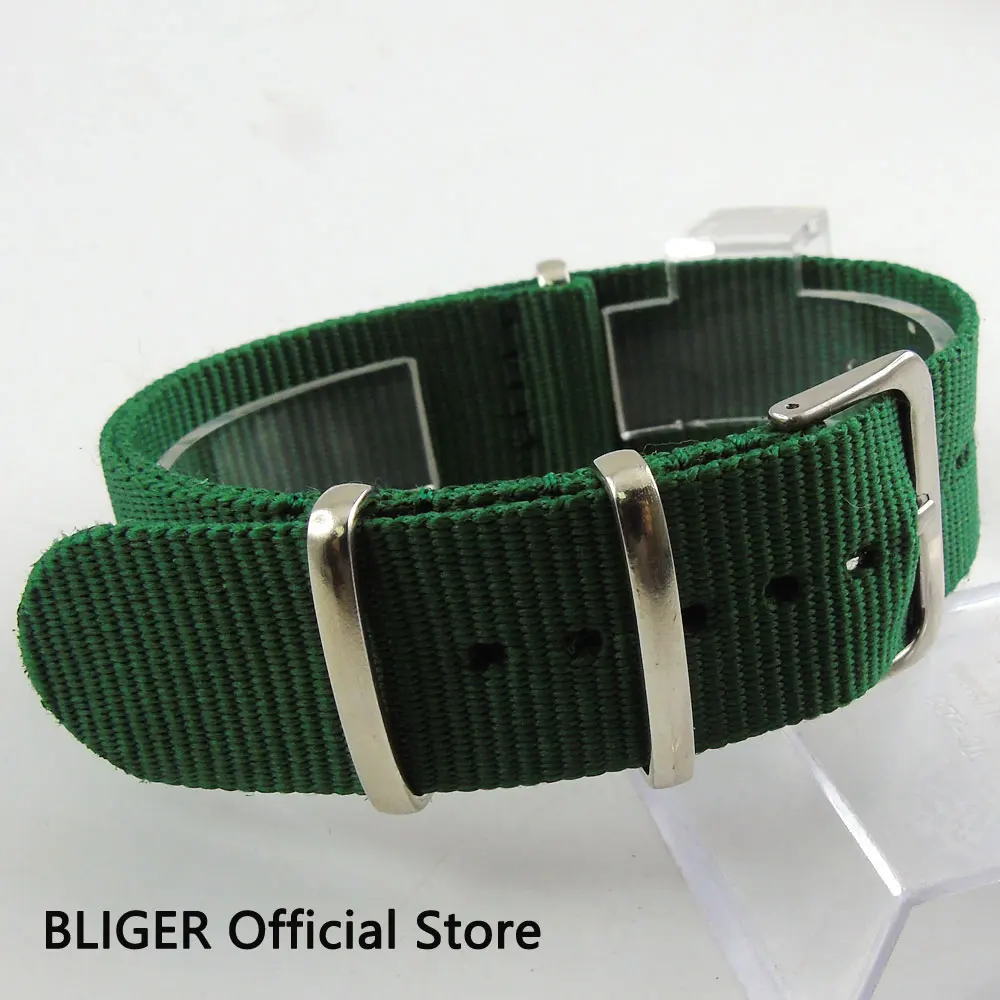 BLIGER fashion casual 20mm Nato strap green watch band waterproof watch