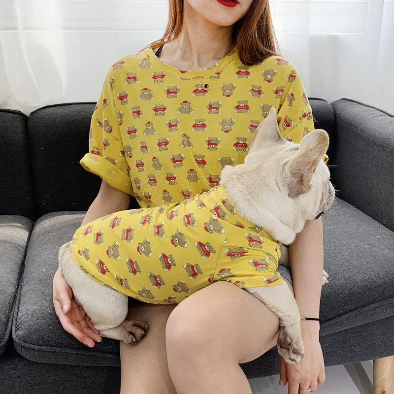 

Cotton People-pet Matching Apparel Printed French Bulldog Summer Cool Tshirt Dog Clothes for Small Dogs Chihuahua Pug Costume