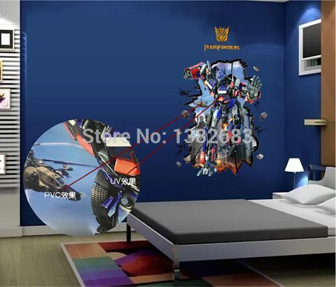 Il trasporto libero 3d effetti sci fi adesivi murali transformers parete rotolo di carta per bambini.jpg Effetti murali