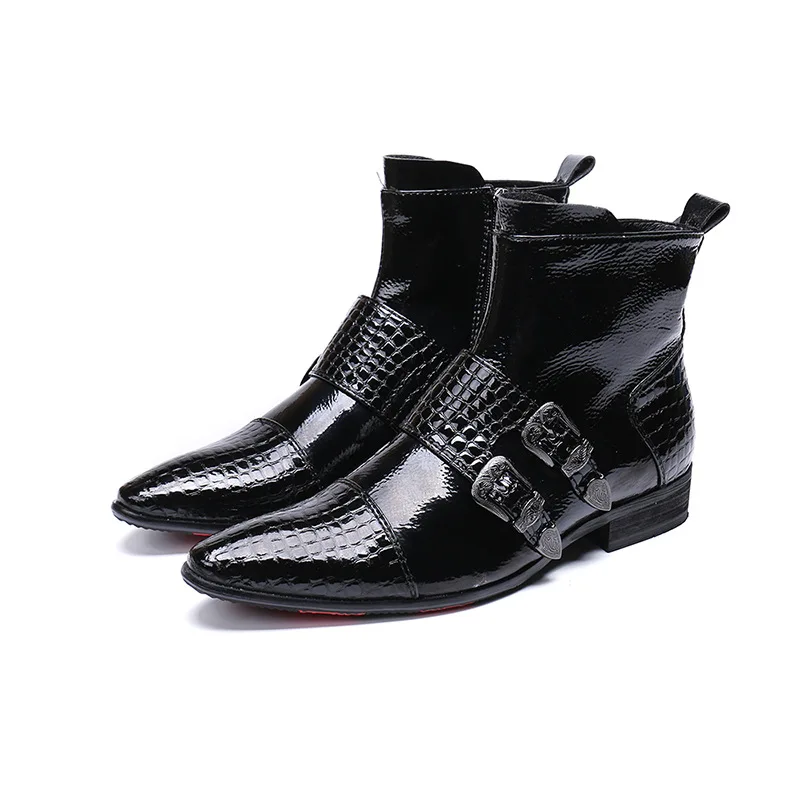 

2019 Fashion Breathable Casual Zipper Men Ankle Boots Formal Party Pointed Toe Cowboy Boots