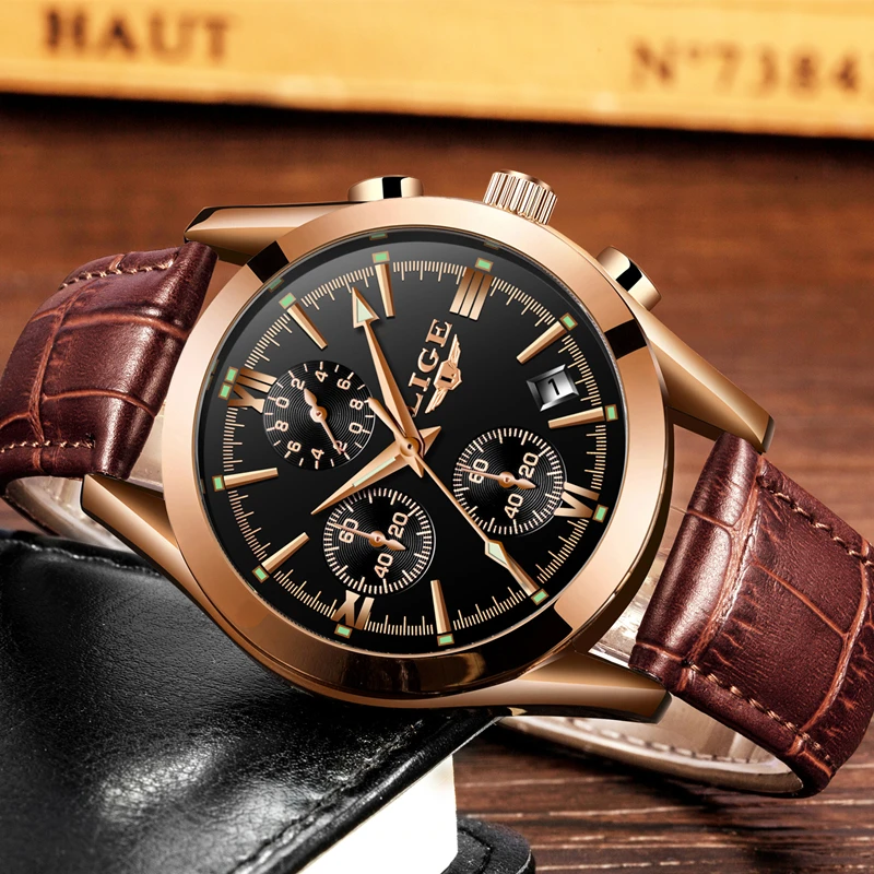 2017 New Watches Men Luxury Brand LIGE Chronograph Men Sports Watches Waterproof Leather Quartz Man Watch Mens Relogio Masculino