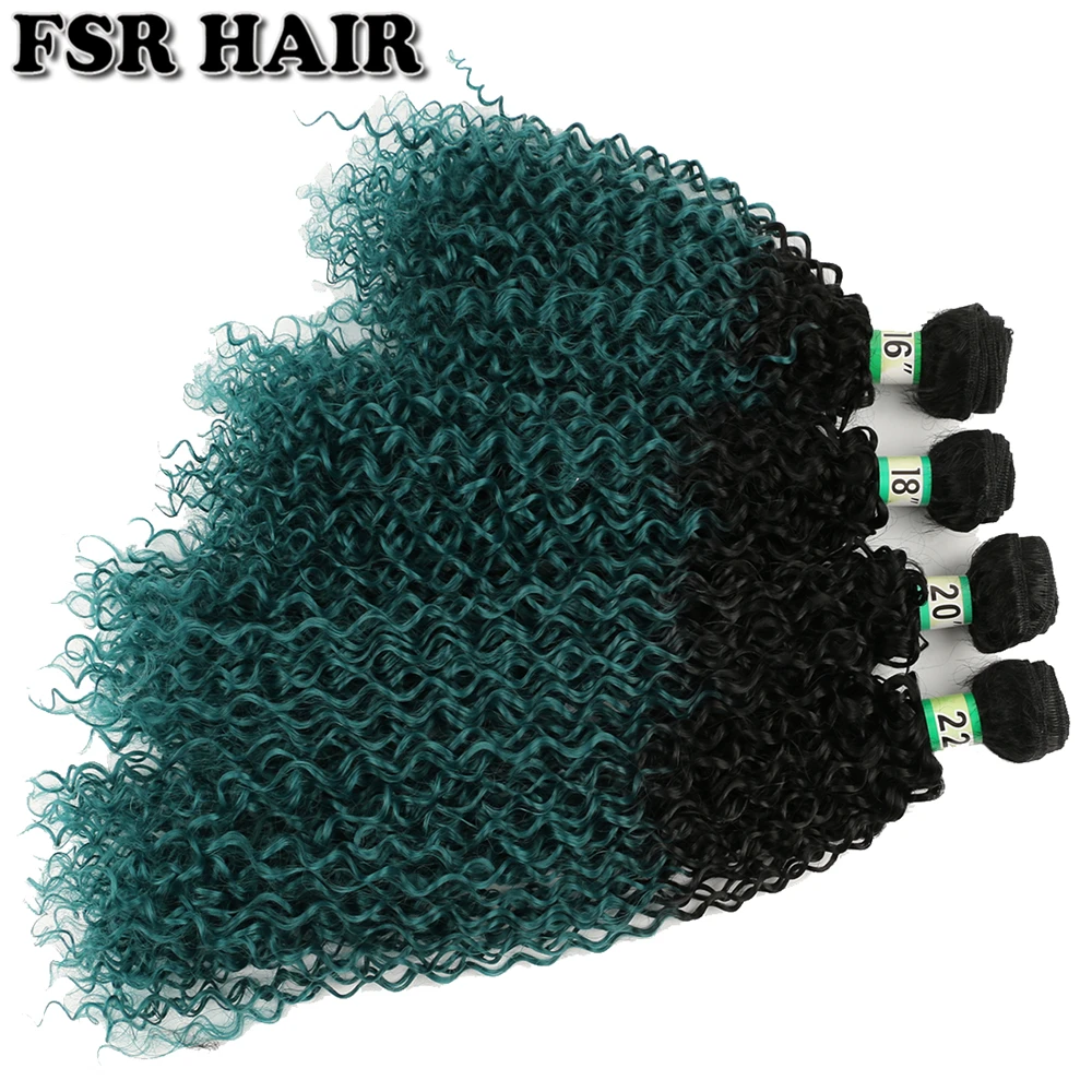 Afro Crespo Encaracolado Ombre Cor do Cabelo Preto para Verde 16 18 20 & 22 Disponível 70 G/peça Extensão do Cabelo Sintético 5 Tecer sintético