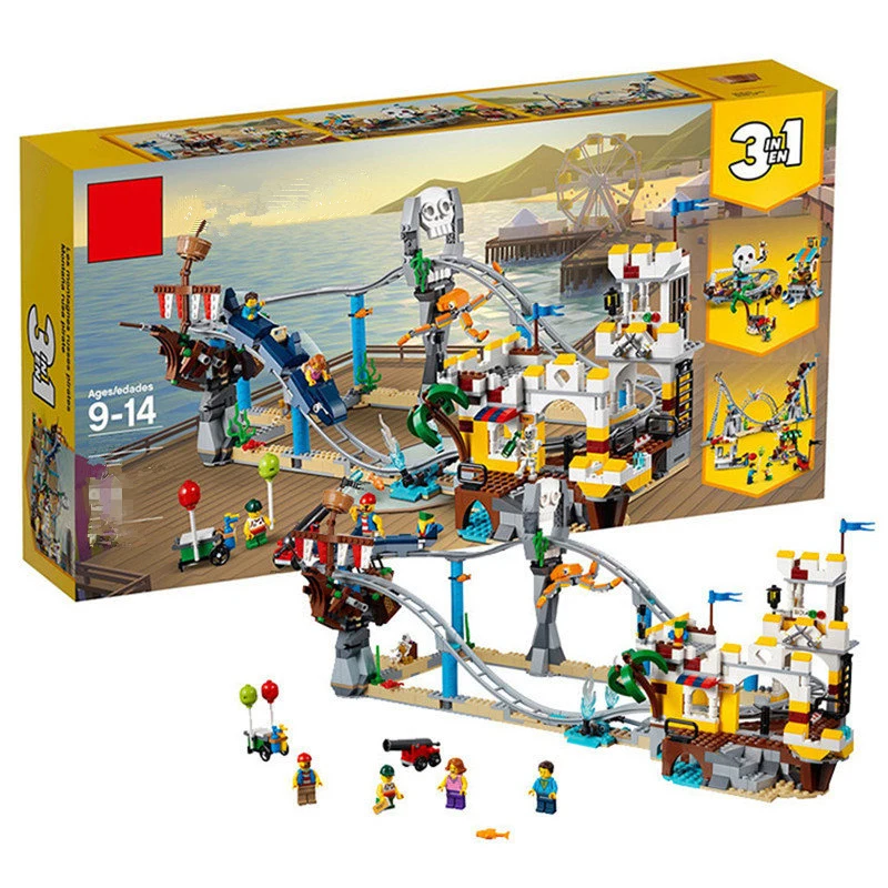 

Compatible legoings City Creative Park the Pirate Roller Coaster 3 in 1 Model Building Blocks Creative Toys Children Christmas