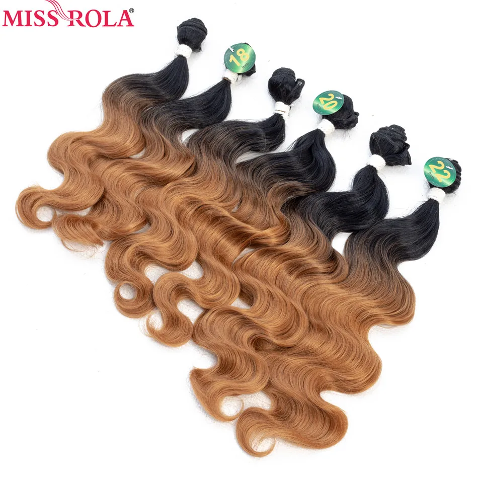 Ombre Synthetic Hair Extensions Body Wave Bundles T1B-30 6pcs 18-22'' Weaves Free Closure