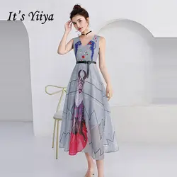 Это Yiiya Выпускные платья для девочек 2018 v-образным вырезом без рукавов с вышитыми цветами линии Пром платья Платья для вечеринок Вечерние