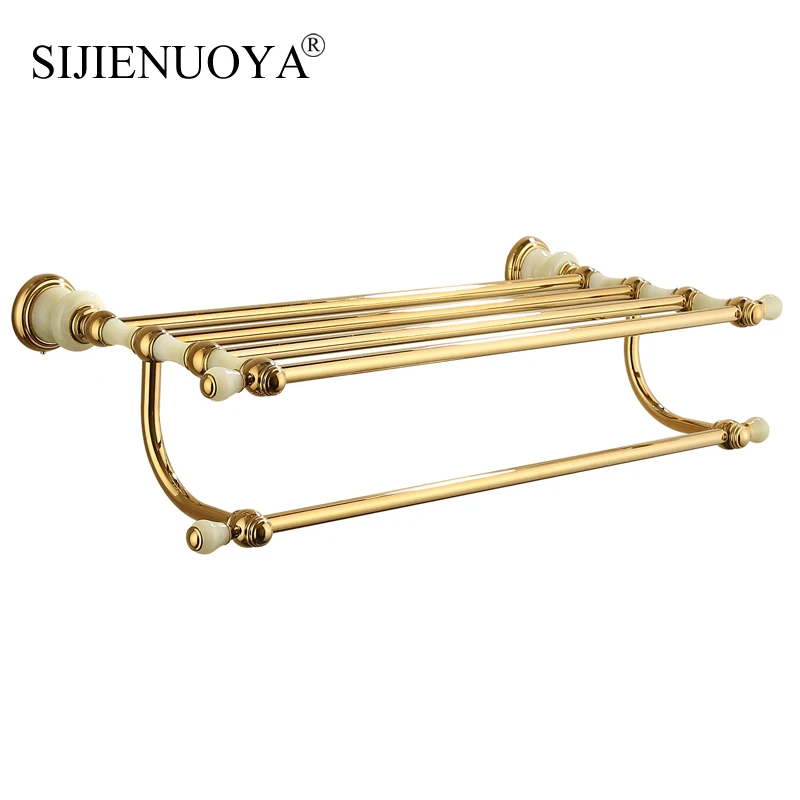 Bathroom Shelves Brass Towel Rack Gold Towel Shelf Wall Mounted Hooks