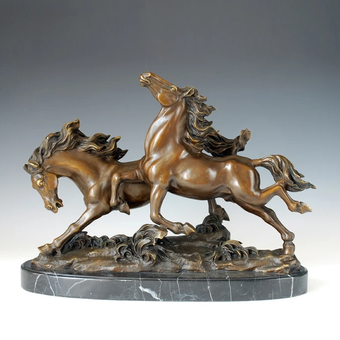 ATLIE BRONZES Classical Double Horse Running Statues Bronze sculptures